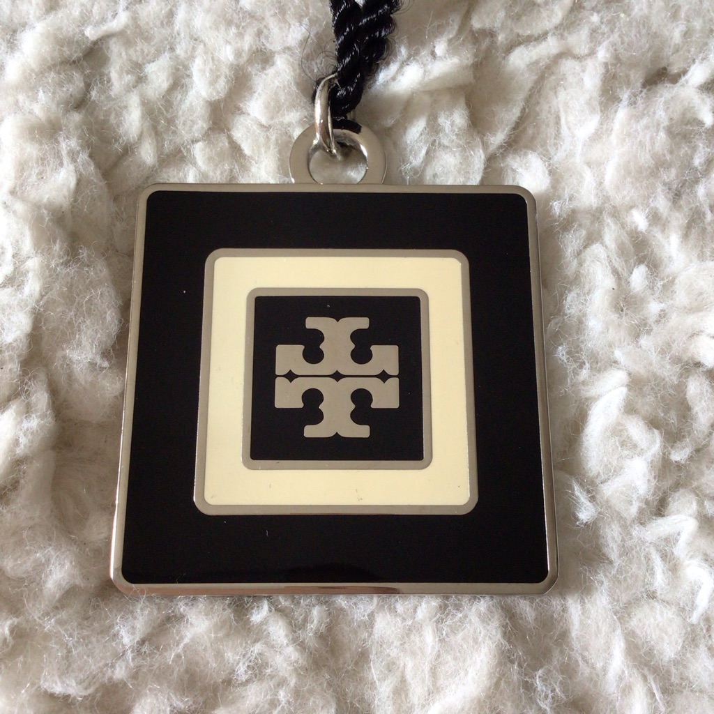 Tory Burch Resin Over Metal Double Stacked “T” Square Plaque Slide Necklace